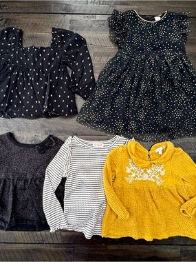 2T/24m Toddler Girl Bundle Lot - Black and Gold - Mixed Brands